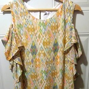 DR2 Daniel Rainn Cold Shoulder Ruffle Trim Dress